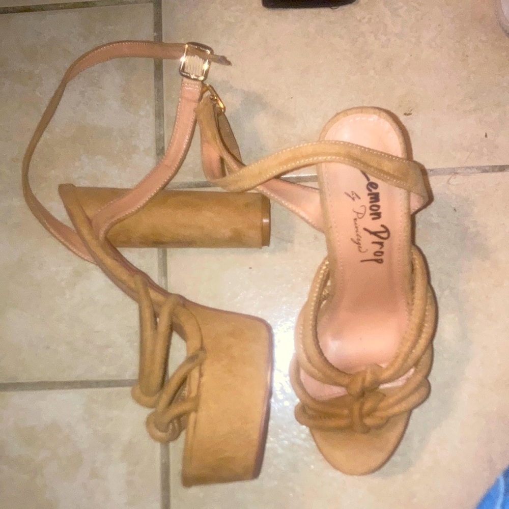 Tan, lemon drop heels by privileged😍